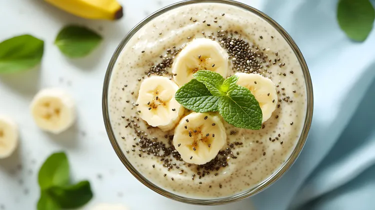 Banana chia shake with vanilla milk
