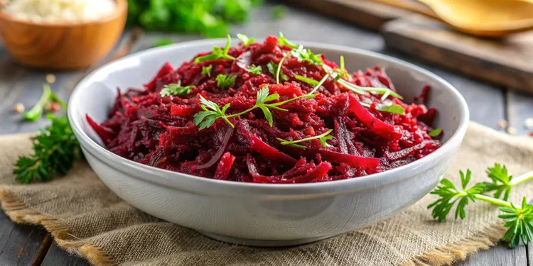 Beet and carrot salad with coriander and sesame salt
