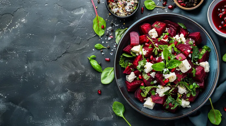 Beetroot salad with pomegranate and pistacio