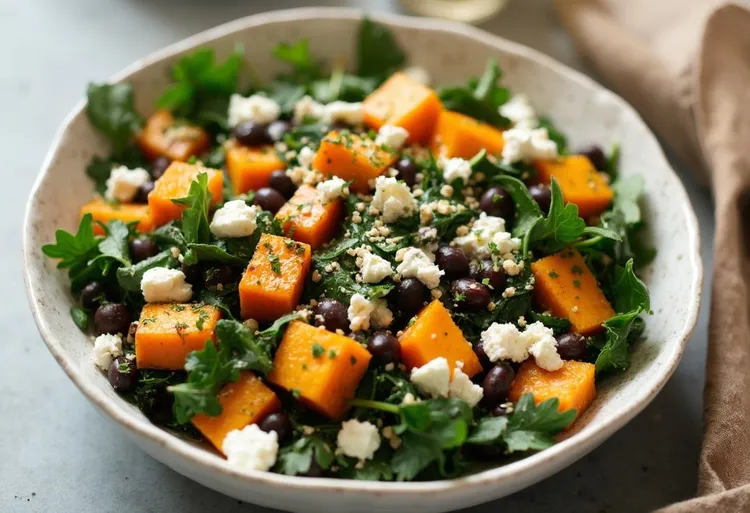 Butternut squash and black bean kale salad