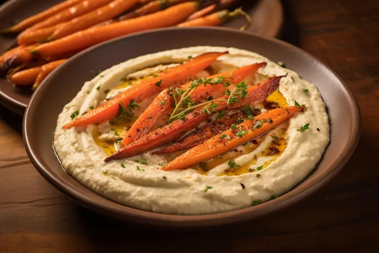 Roasted carrots with creamy hummus