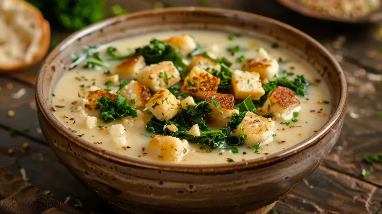 Cauliflower soup with almond parsley pesto