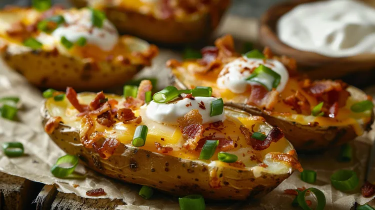 Cheese and bacon potato skins