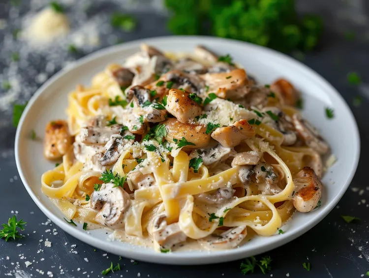 Chicken bacon carbonara with whole-wheat pasta