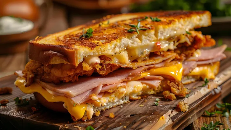 Chicken and bacon pan-fried sandwiches