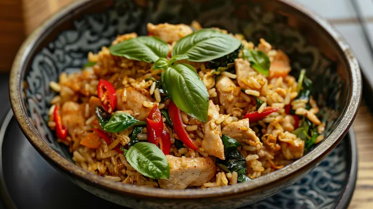 Chicken and pepper stir fry with brown rice