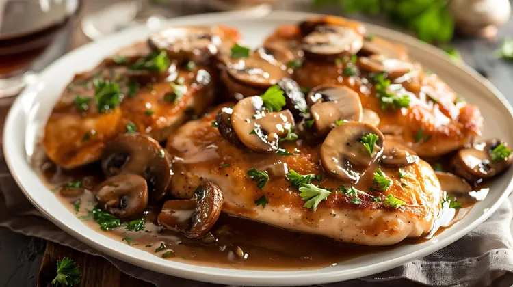 Chicken marsala with bacon and mushrooms