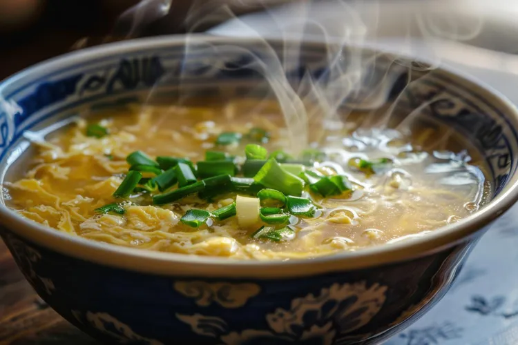 Chinese egg drop soup with noodles