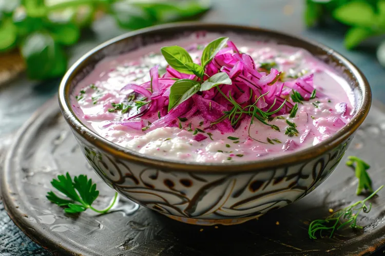 Citrusy beet yogurt bowl with dill and honey