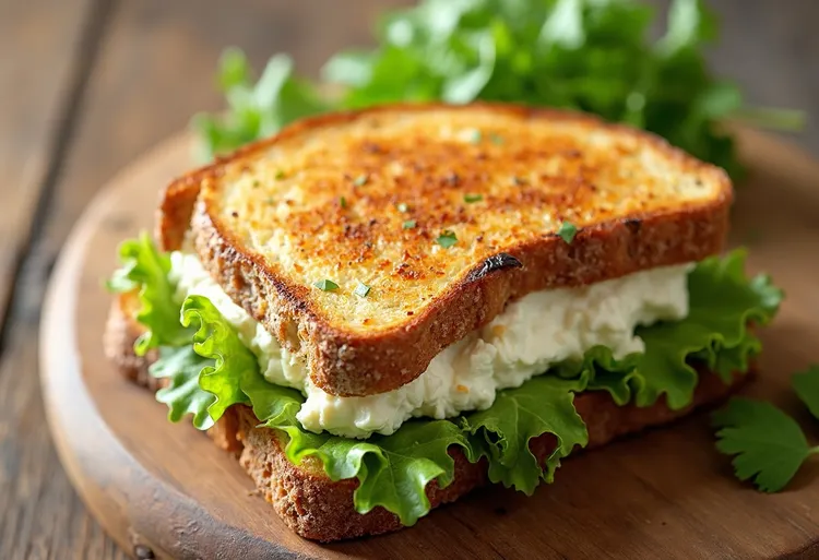 Cottage cheese and hummus lettuce sandwich