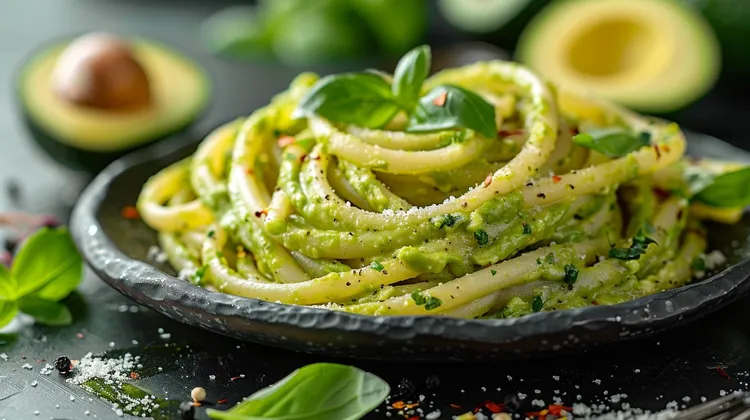 Avocado basil pasta with lemon zest