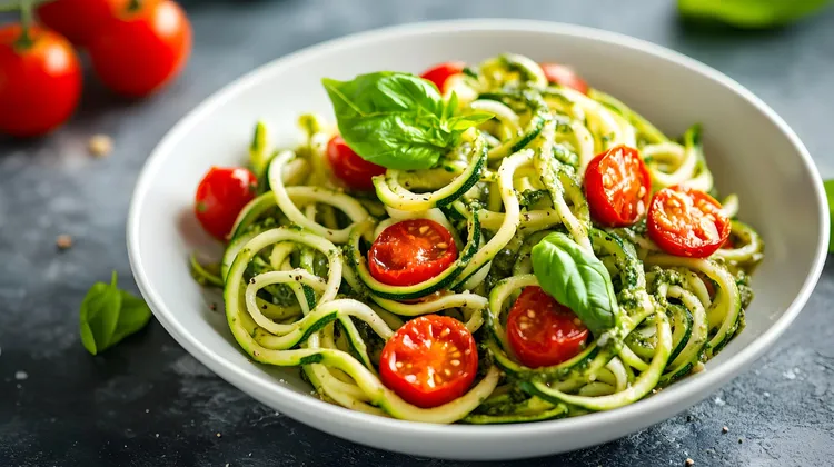 Creamy avocado-spinach pesto zoodles