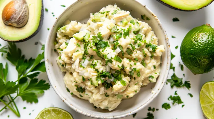Avocado-yogurt chicken salad with lime and onion