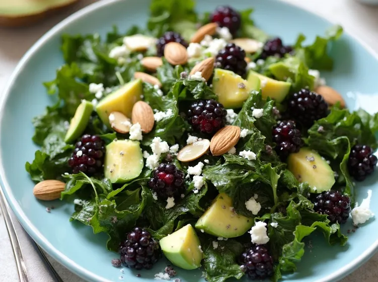 Baby kale and blackberry salad with almonds and rosemary