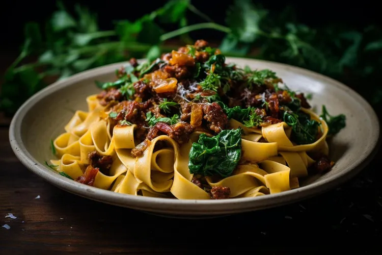 Bacon and swiss chard gluten-free pasta