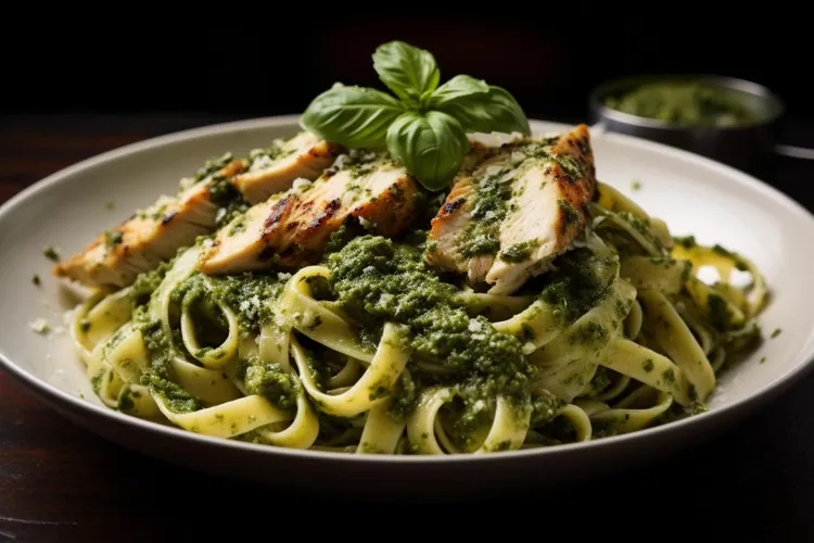 Chicken avocado pasta with basil and lemon