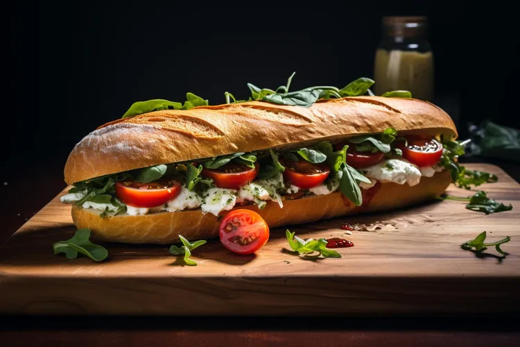 Egg salad sandwich with arugula, tomato and avocado