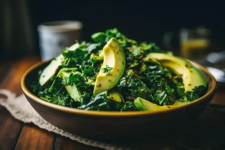 Kale avocado salad with lemon and pepper