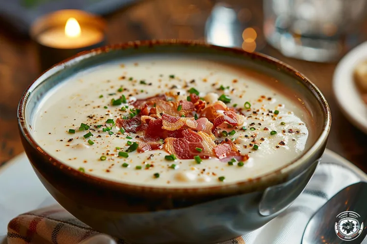 Creamy leek, potato and bacon soup