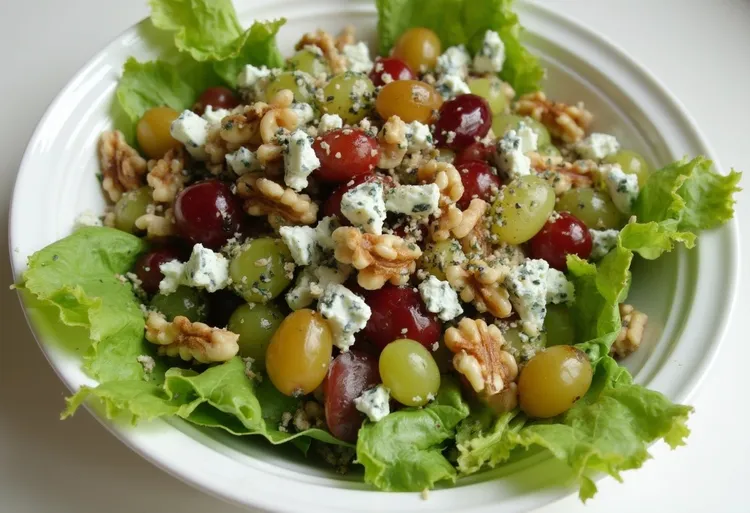 Walnut, grape and lettuce salad with honey mustard dressing