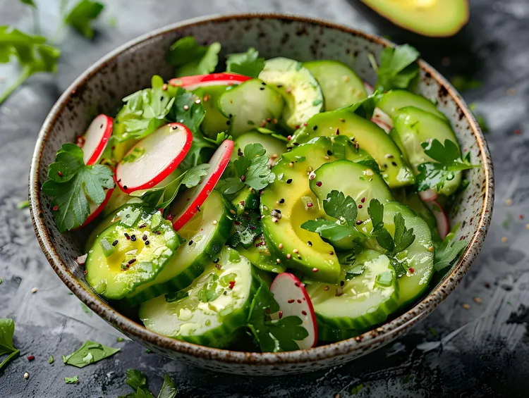 Crisp radish and avocado salad with lemon and garlic