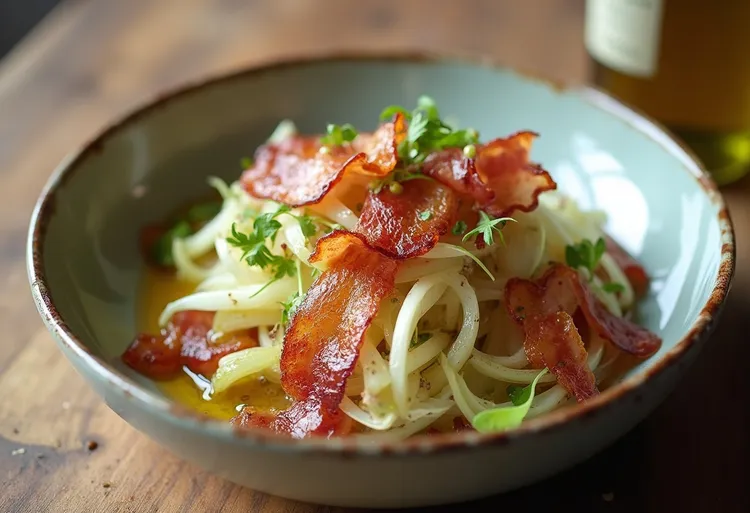 Bacon and leek salad with olive oil vinaigrette