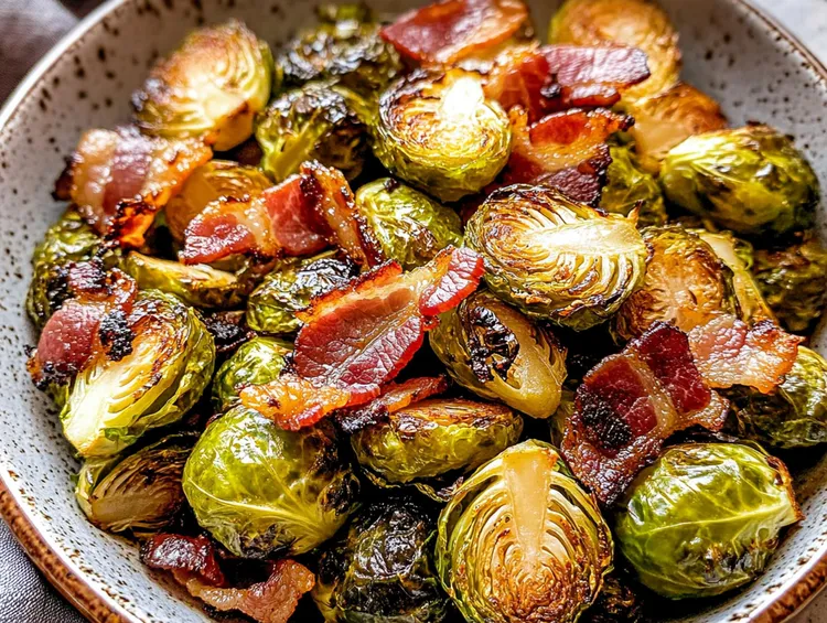 Balsamic maple bacon roasted brussel sprouts