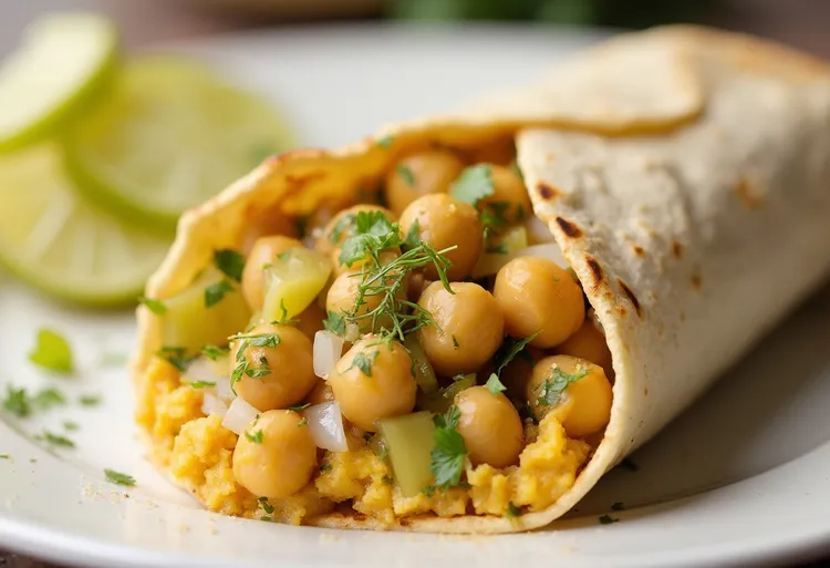 Chickpea salad wraps with sunflower seeds