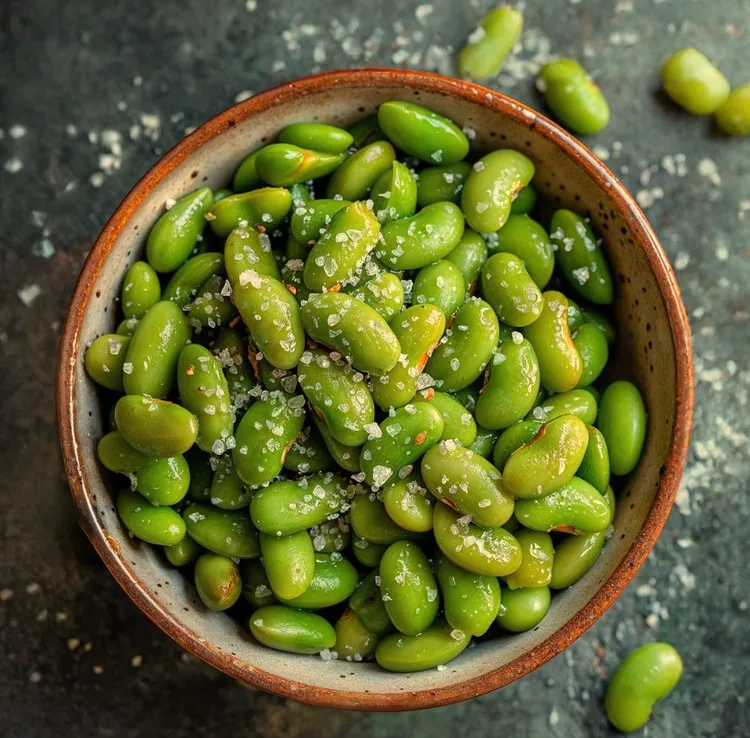 Crispy garlic edamame
