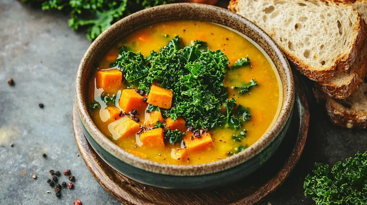 Curried cauliflower rice kale soup