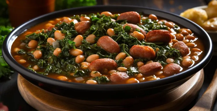 Easy microwave sausage, kale and white beans