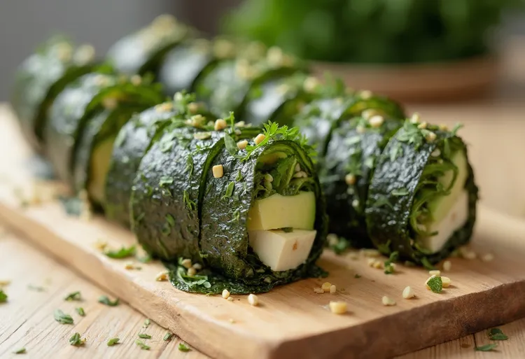 Easy nori roll with cucumber, avocado, tofu and alfalfa seeds