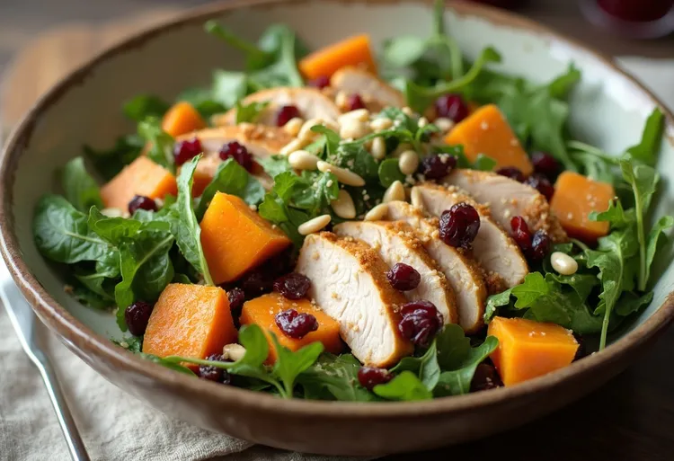 Easy sweet potato and crumbed chicken salad