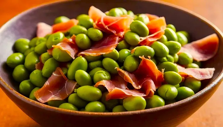 Edamame bean and prosciutto salad