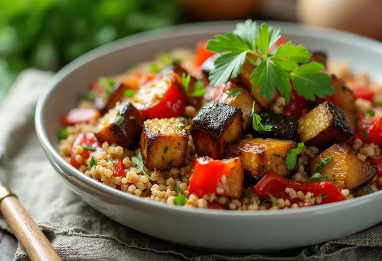 Eggplant, capsicum and bulgur salad