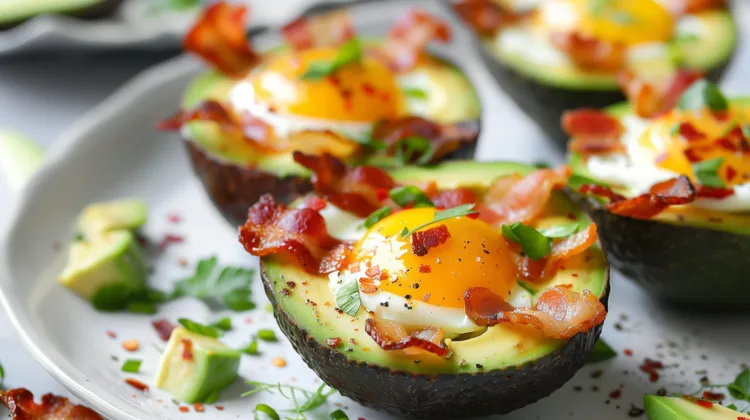 Bacon-stuffed avocado baked eggs