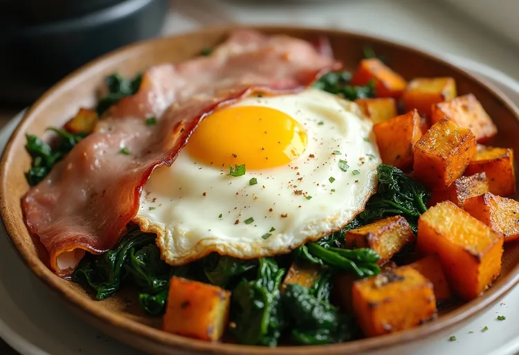 Eggs, turkey, spinach & roasted potatoes