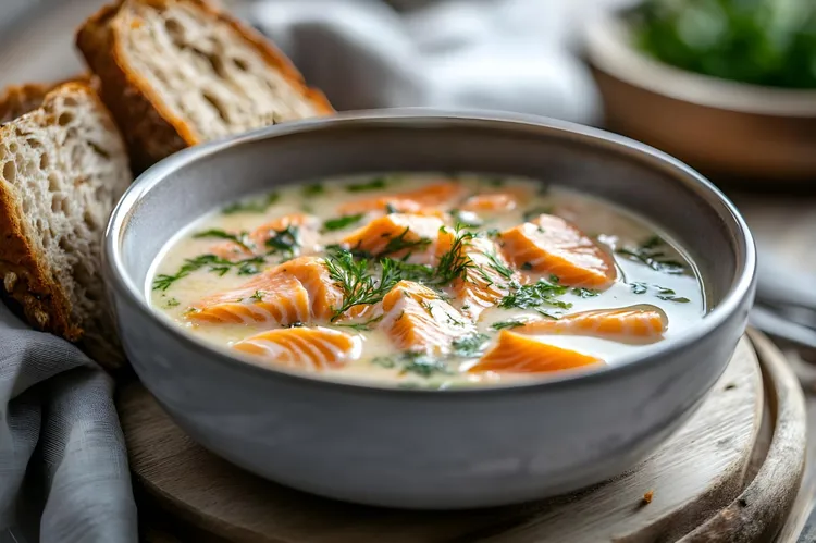 Fennel-potato soup with smoked salmon