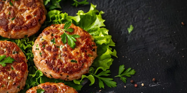 Feta-stuffed turkey burgers with lettuce and herbs