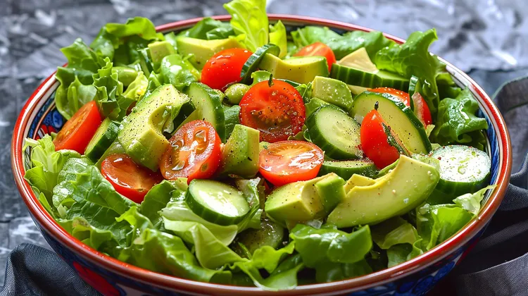 Fresh cucumber avocado salad with cherry tomatoes