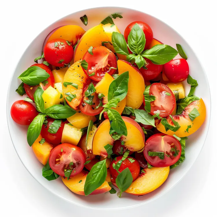 Fresh peach and tomato salad with basil