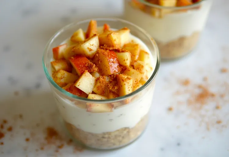 Fruity quinoa yogurt parfait with cinnamon