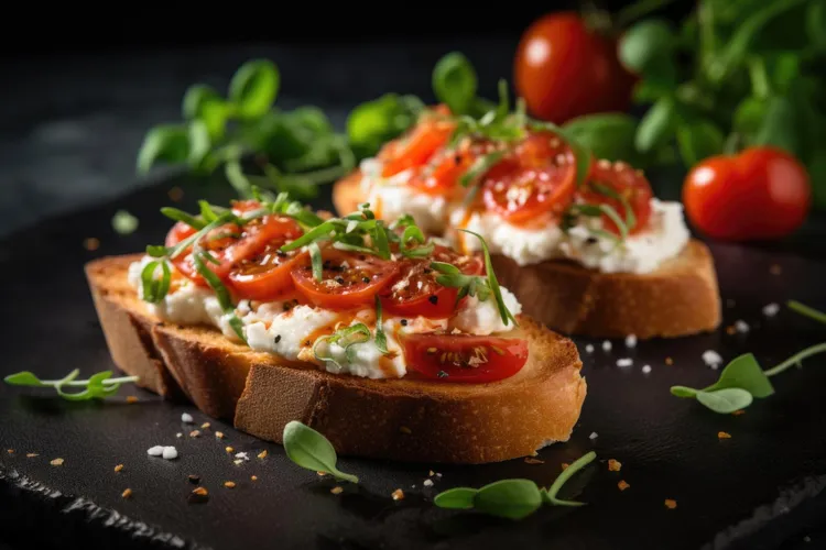 Goat cheese toast with tomatoes