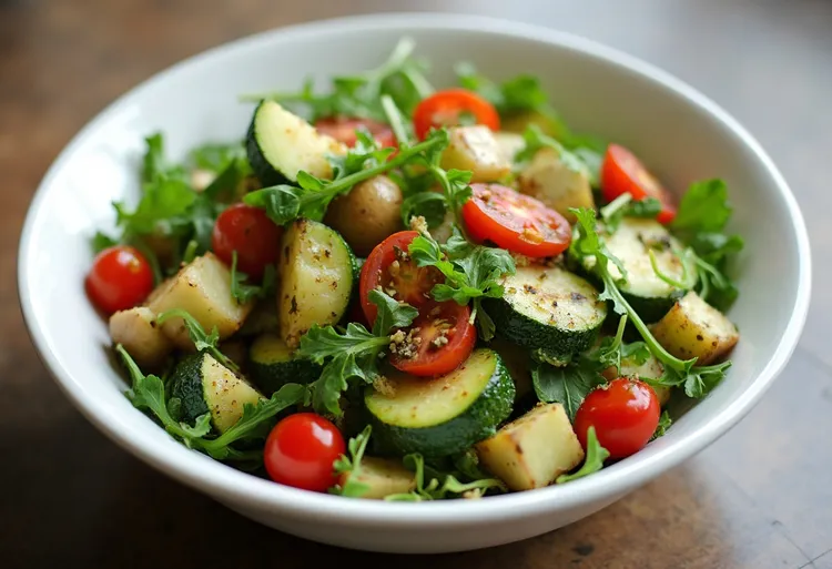 Golden potato salad with rocket, oregano and capers