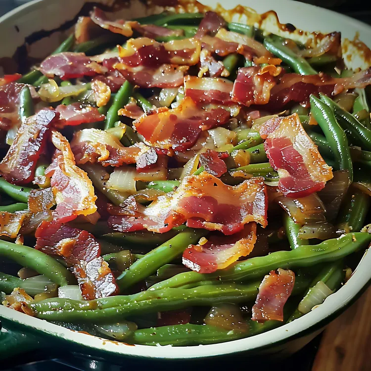 Green beans with bacon and mushrooms