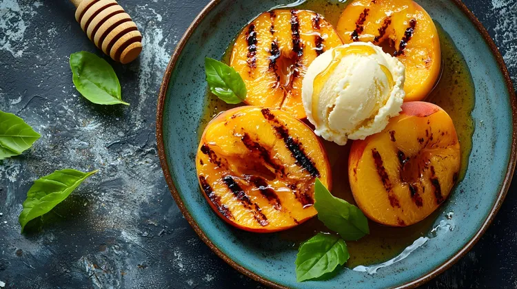 Grilled peaches with honey drizzle