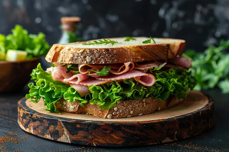 Ham and cottage cheese sandwich with lettuce