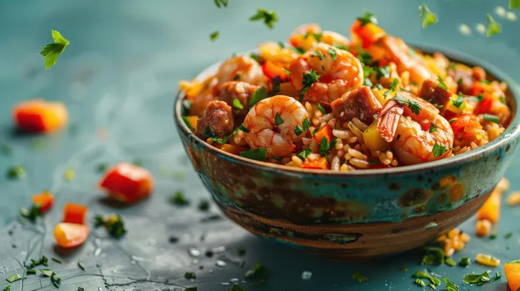 Shrimp and vegetable brown rice bowl