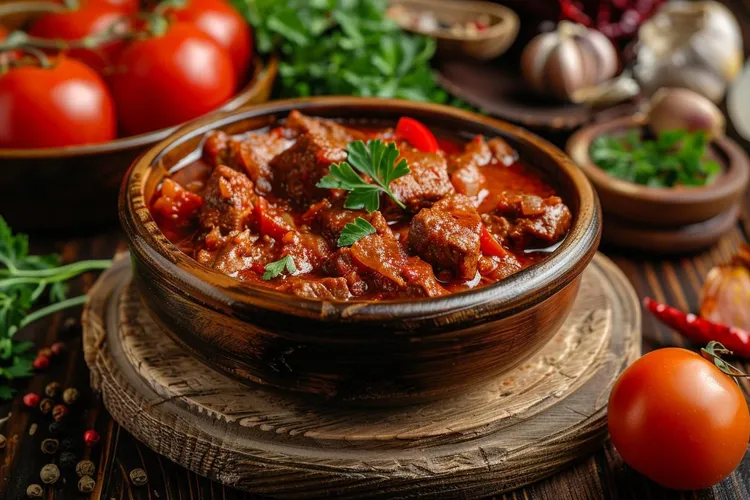 Beef stew with fennel, red pepper and bacon