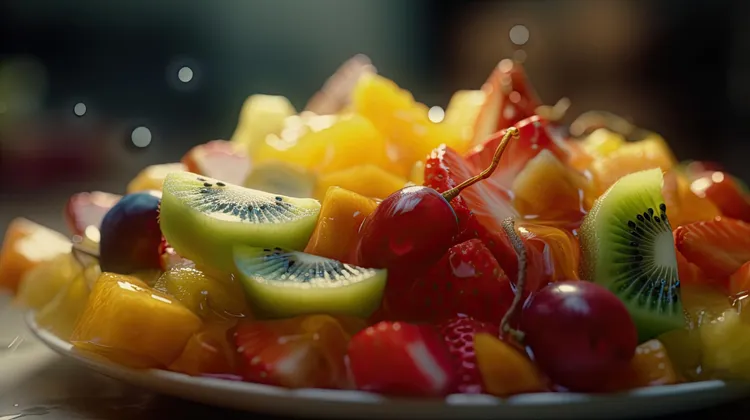 Honey & lime-glazed rainbow fruit salad